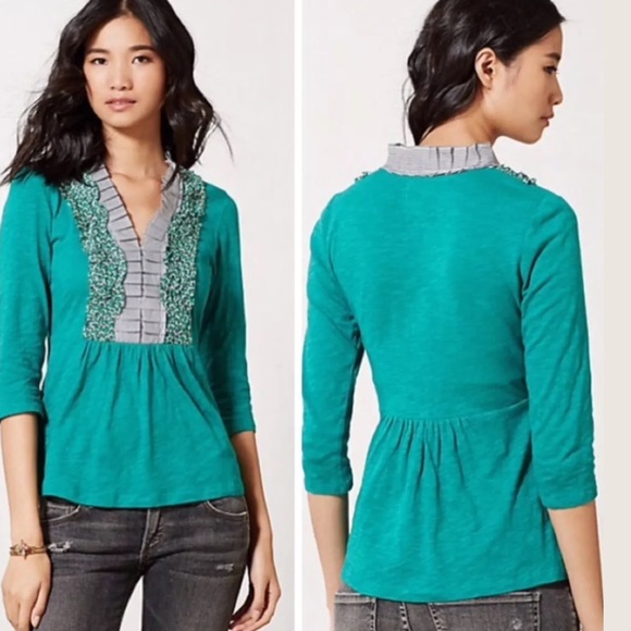 DELETTA Purple Printed Tuxedo Tee Shirt Blouse Pleated VNeck Layering knits Tops - Picture 2 of 8